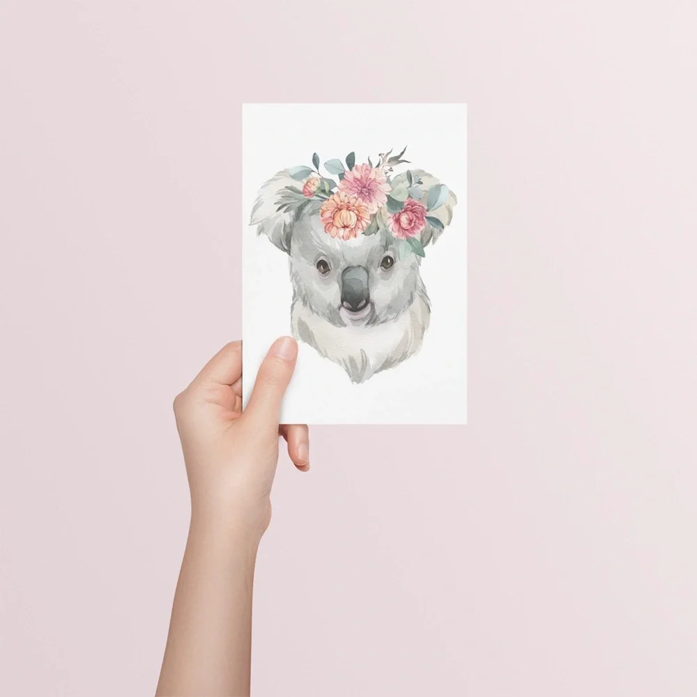 Watercolor Floral Baby Koala Illustration Wall Art Print Poster Unframed - Picture 6 of 10